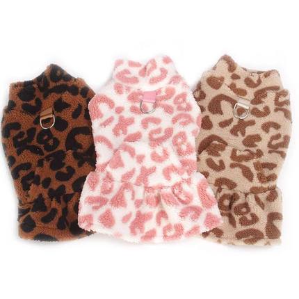 Leopard Dog Dress Coat Winter Fleece Pullover Sweatshirt Pet