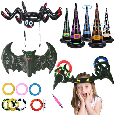 Pvc Inflatable Bat Hat Halloween Witch Hat Throwing Ring Toy