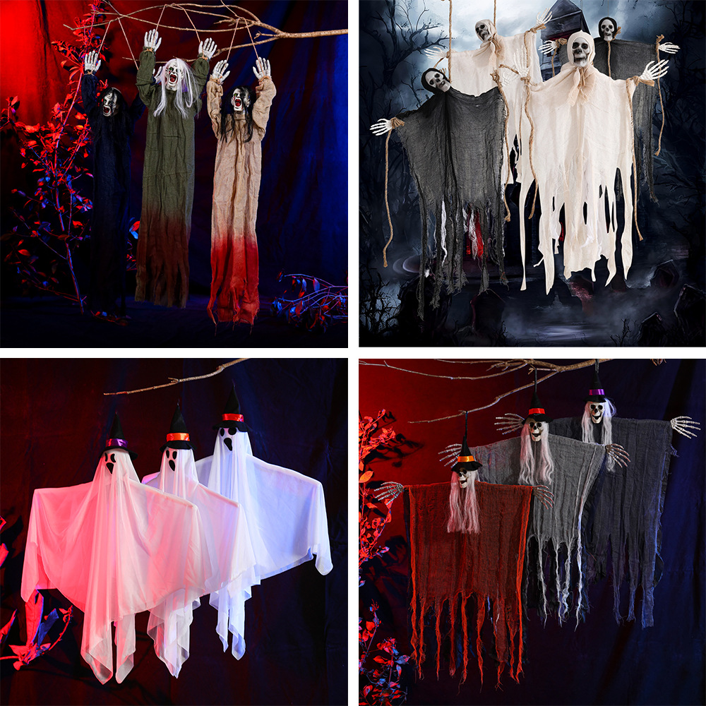 Halloween Hanging Ghost Three Skull Gauze Hanging Ghost Cham