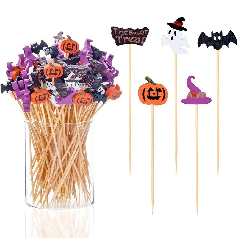 50/100Pcs Halloween Party Toothpicks Disposable Bamboo Skewe