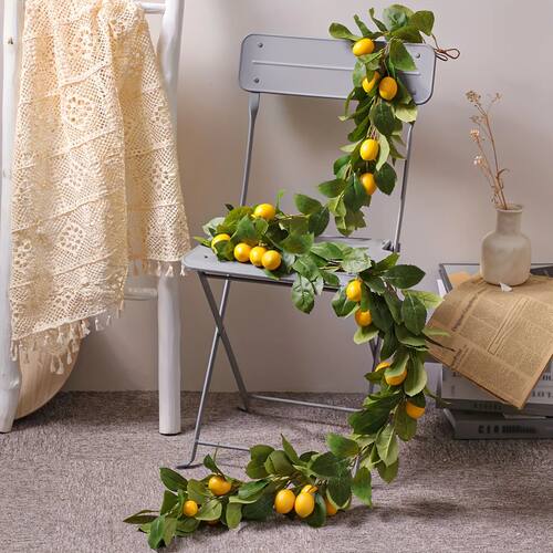 Artificial lemon wreath with green plants home door wall cov