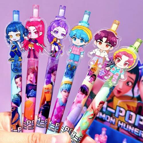 6/12/18Pcs KPop Demon Hunters Huntrix Rumi Black Gel Pen Stu