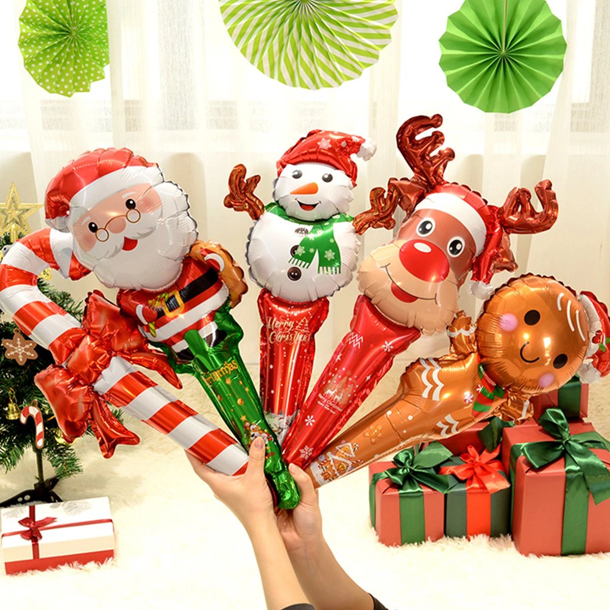 5/10Pcs 60cm Christmas Stick Balloons Santa Claus Snowman El