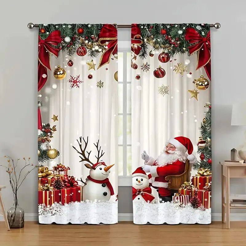 2pcs - Christmas Santa Claus Christmas print curta, pole bag