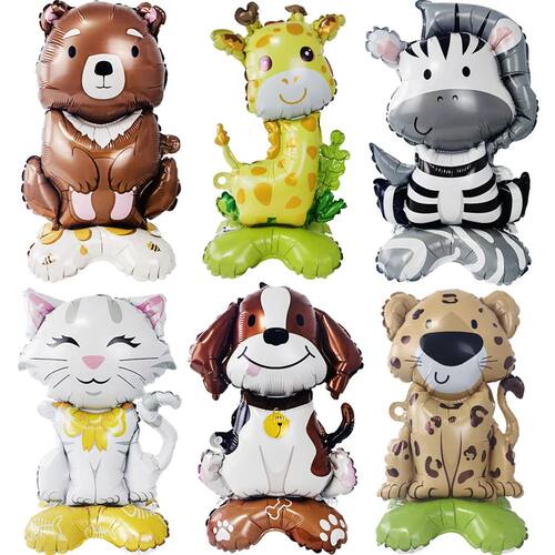 4D Standing Animals Balloon Bear Cat Dog Giraffe Zebra Leopa