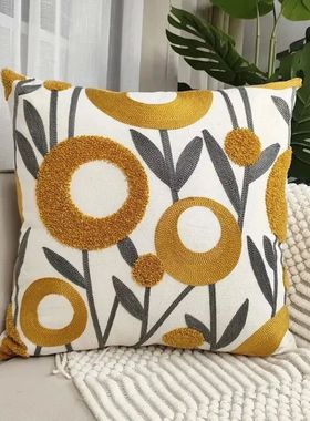 1pc Boho Floral Tufted Decorative Throw Pillow Cover-Embroid