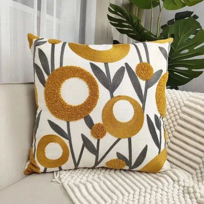 1pc Boho Floral Tufted Decorative Throw Pillow Cover-Embroid