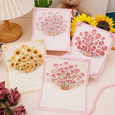 Pop up 3D bouquet greeting card postcard Father's  Valentine