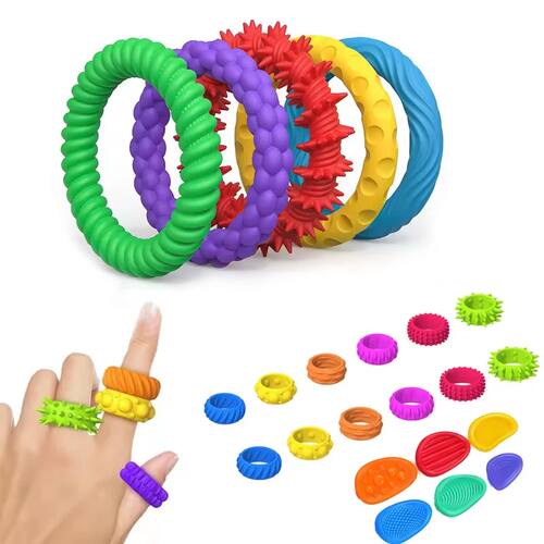 5/6/12Pcs Silicone Bracelet Ring Stone Textured Sensory Fidg