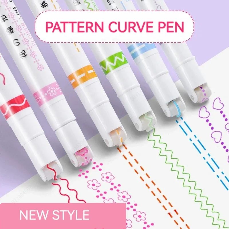 6Pcs/Set Flower Line Shape Highlighter Pen Roller Tip Curve