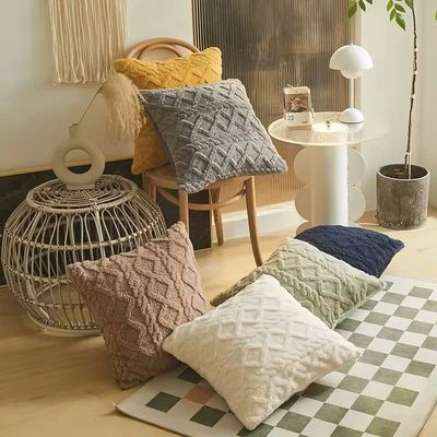 Plush Cushion Cover Geometric Sofa Pillow Cover for Living R