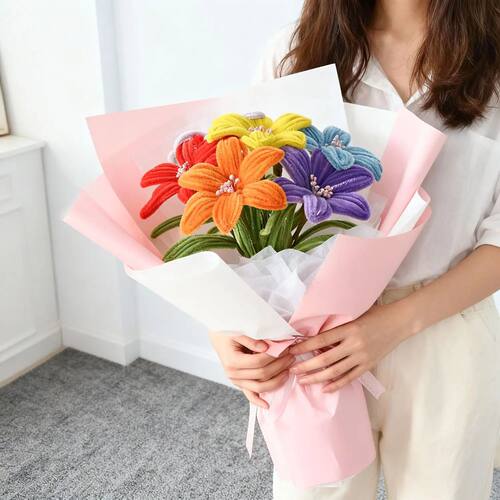 5Pcs Lily DIY Flower Calla Chenille Stems Fluffy Wire Pipe C