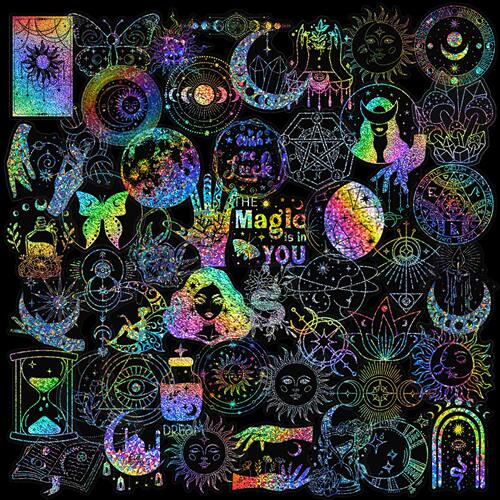 100 PCS Colorful Laser Magic PET Stickers Aesthetic for DIY