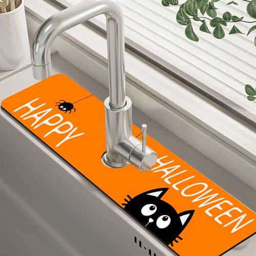 Halloween Cute Black Cat Kitchen Sink Splash Guard Absorbent