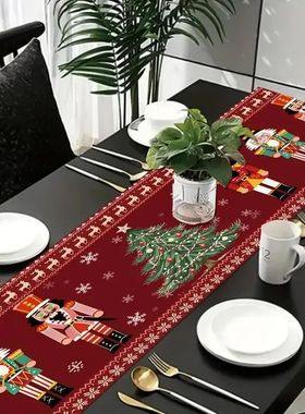 Christmas Nutcracker Red/Pinecone polyester Table Runner Xma