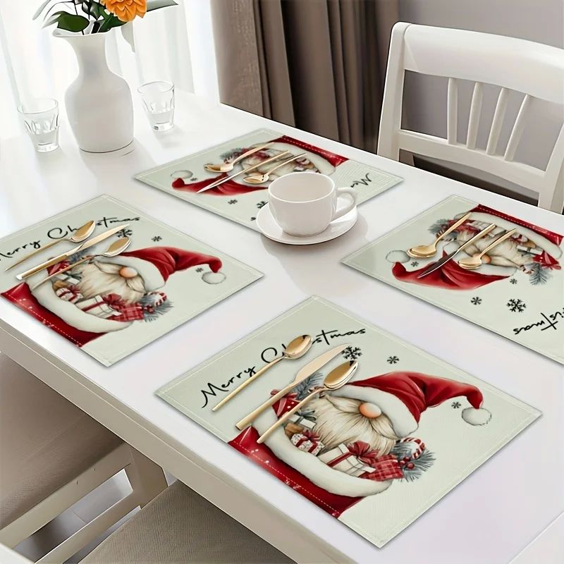 4pcs Christmas Dwarf Placemats,Christmas Fabric Decorative T