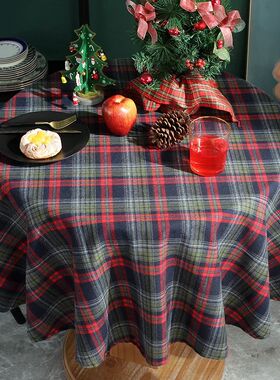 Christmas Decoration Round Tablecloth Plaid Table Cover for