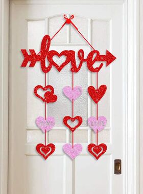 Valentines Day Door Sign Romantic Red Heart Pattern Front Do