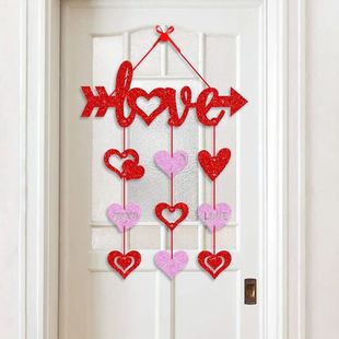 Valentines Day Door Sign Romantic Red Heart Pattern Front Do