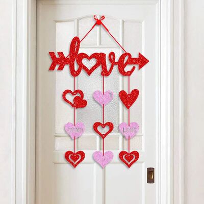 Valentines Day Door Sign Romantic Red Heart Pattern Front Do