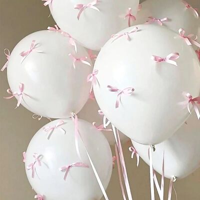 Bow Balloons Set White Balloon Mini Pink Ribbon Bows Girls B