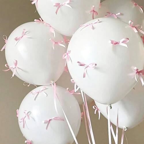 Bow Balloons Set White Balloon Mini Pink Ribbon Bows Girls B