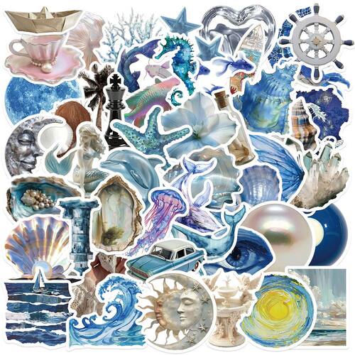 10/25/50pcs Aesthetic Mixed Blue Ocean Sea World Stickers fo
