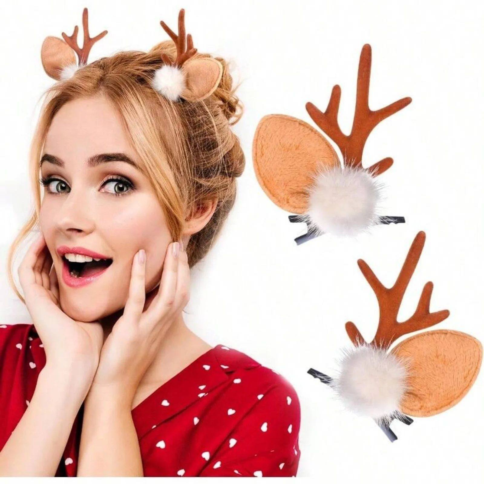 2pcs Christmas Reindeer Antlers Hair Clips Cute Deer Antlers