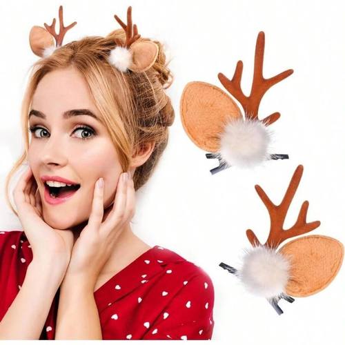 2pcs Christmas Reindeer Antlers Hair Clips Cute Deer Antlers