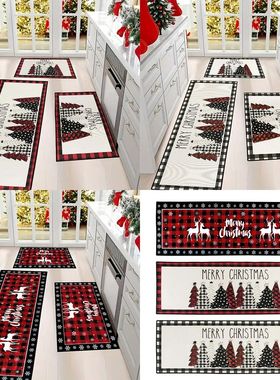 60/80/120CM Christmas Elk Floor Mat Xmas Tree Kitchen Rug Do