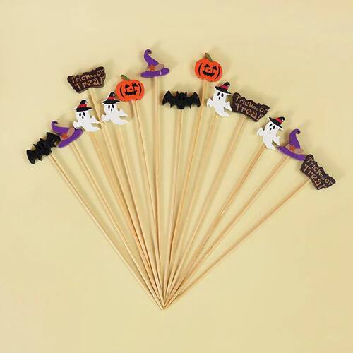 50/100pcs Halloween Pumpkin Bamboo Skewers Fruit Forks Buffe