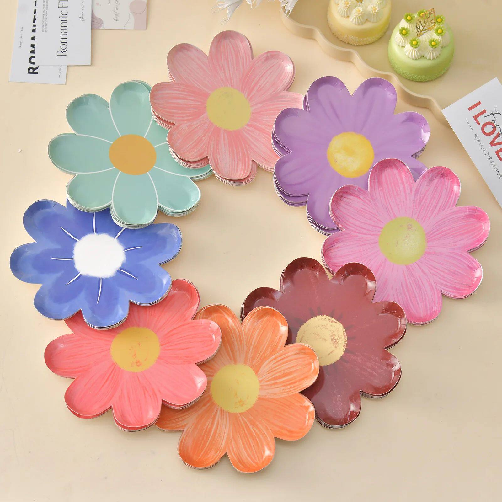 Disposable Daisy Paper Plate Flower Meal Plate Picnic Cake P