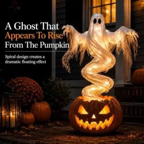 Swirling Ghost Pumpkin Yard Lamp, Lighted Spooky Ghost Statu