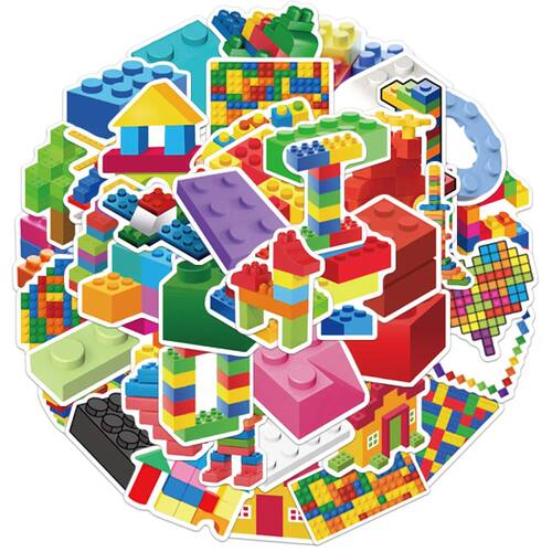 50/100PCS Creative Color Building Blocks Cartoon Stickers De