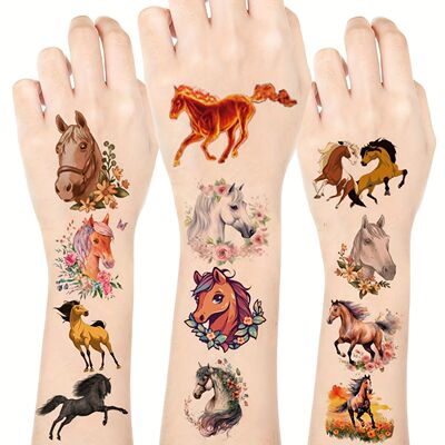 20 Sheets Temporary Horse Tattoos Stickers Birthday Themed P