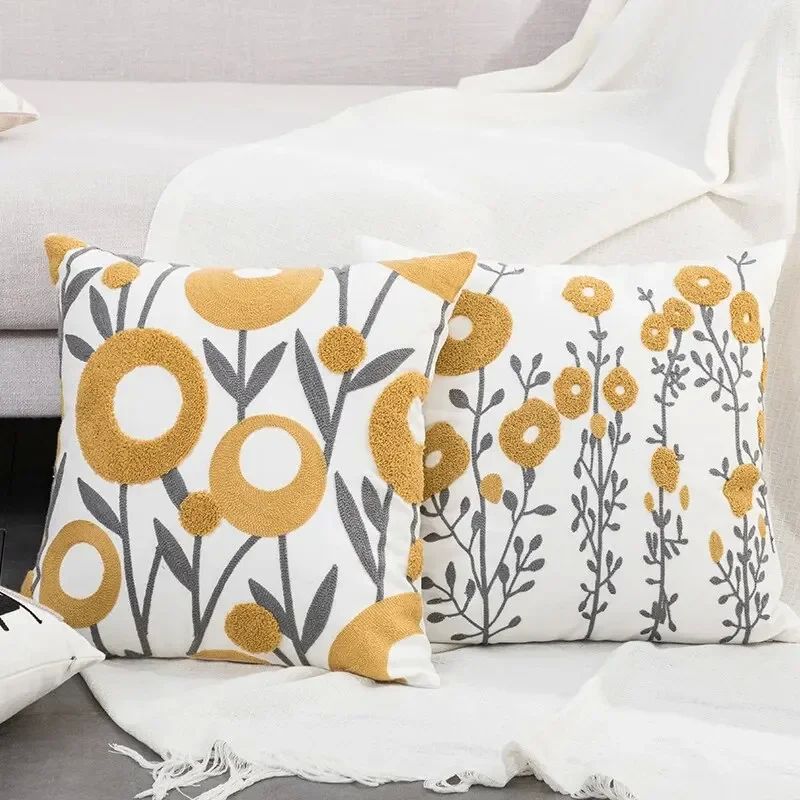 1pc Boho Floral Tufted Decorative Throw Pillow Cover Embroid