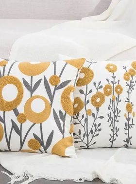 1pc Boho Floral Tufted Decorative Throw Pillow Cover Embroid