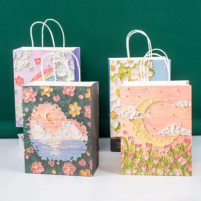 5pcs Kraft Paper Gift Bags Summer Holiday Gifts Bag Birthday