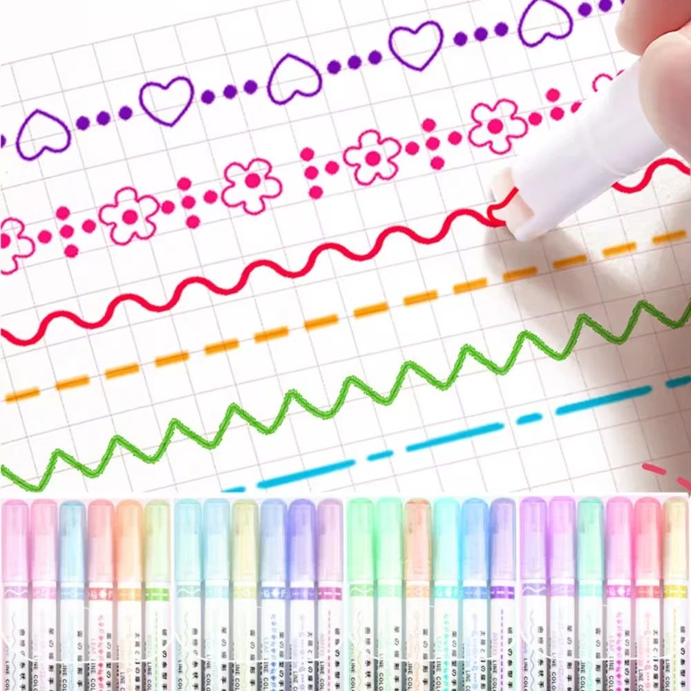 6Pcs/Set Highlighter Pen Flower Line Shape Roller Tip Curve