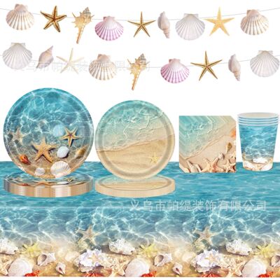 10Guests Wave Ripples Party Disposable Tableware Sea Beach P