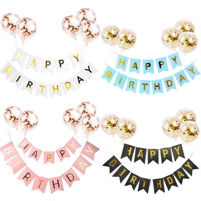 1set Happy Birthday Letter Banner Rose Gold blue Confetti la