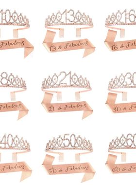 Birthday Tiara Crown and Sash for Women Girls Sweet 13th 16t