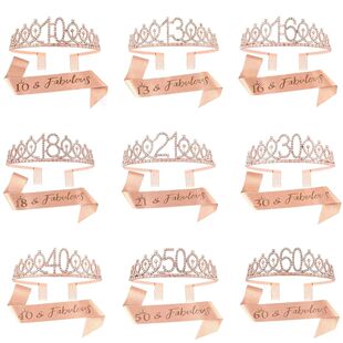 Birthday Crown Tiara for and Women Sash Sweet 16t 13th Girls