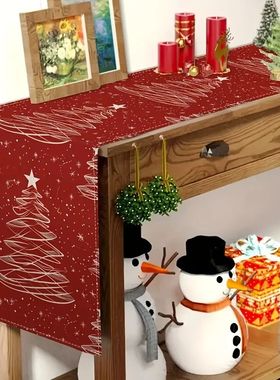 1pc Christmas Tree Pattern Table Runner in Red, Perfect Fest