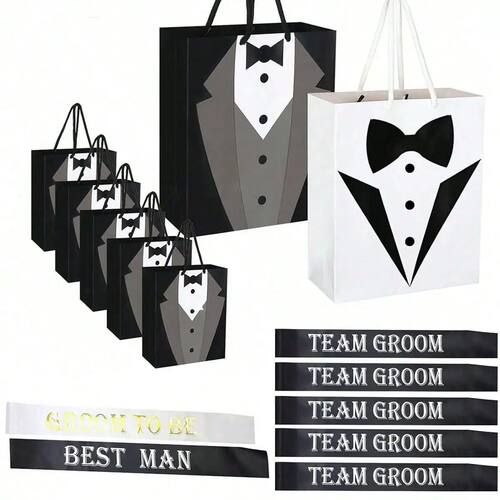 7pcs Groom Gift Bags 7 PCS Bachelorette Sashes Set Black Tea