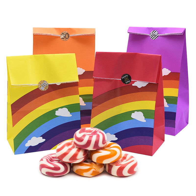 5-8pcs corlorful kraft paper bag rainbow pattern wedding swe