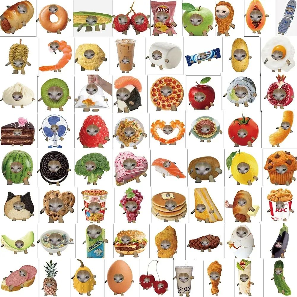 69PCS Funny Meme Cat And Food Cute Stickers Graffiti DIY Toy