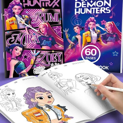 KPop Demon Hunters Coloring Book Cute Anime Line Drawing Tra