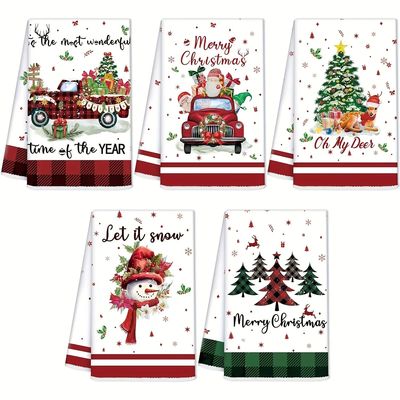5pcs Holiday Christmas Towel Set - High Absorbency Microfibe