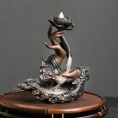 1pc, Resin Zen Incense Censer Buddha Hand Backflow Waterfall